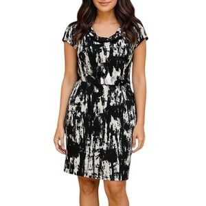 BCX Black/White Abstract Print Short Sleeve Dress w/ Back Zipper